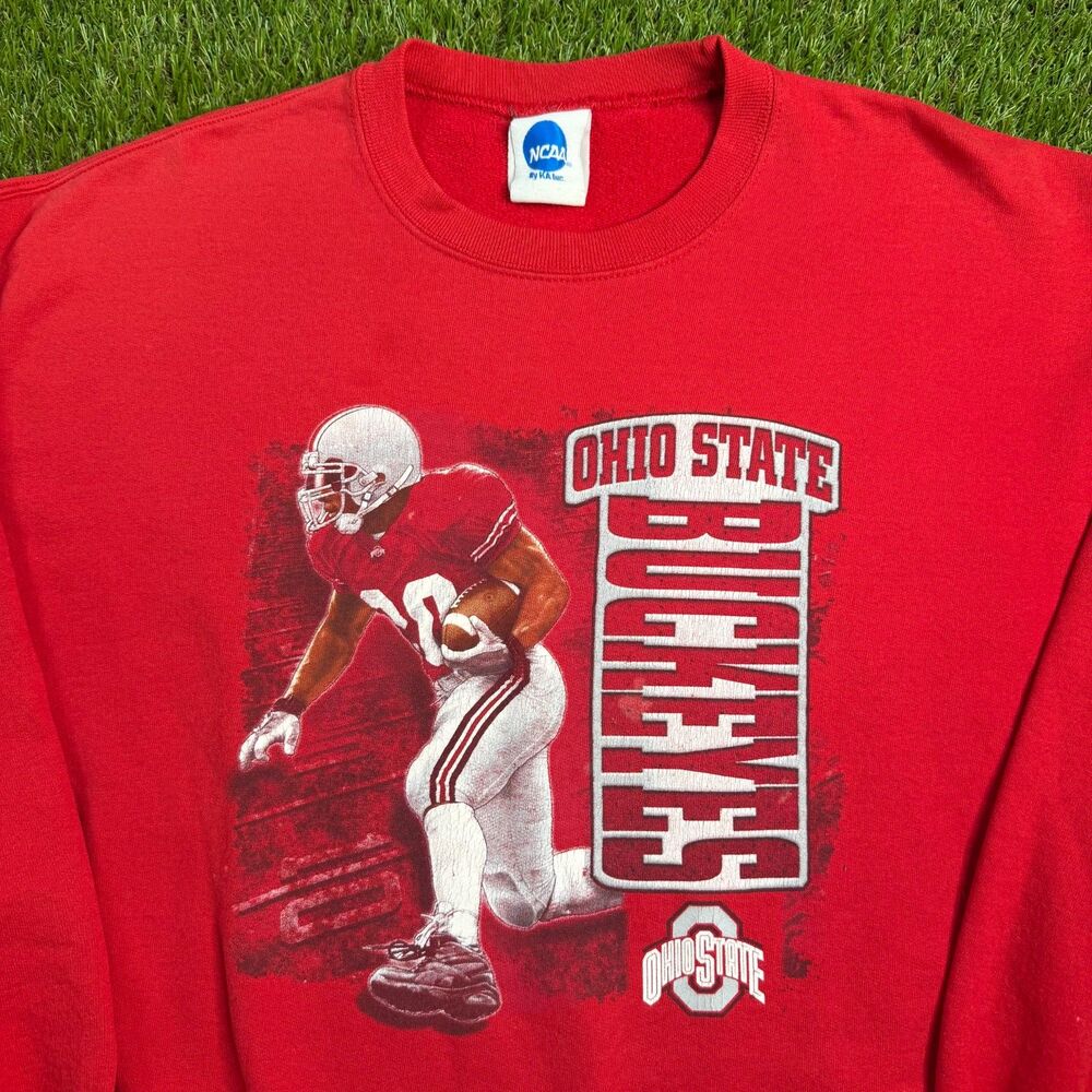 Vtg Ohio State Buckeyes Football Sweatshirt Mens Large Red Spell Out NCAA Y2K